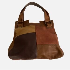 Lucky Brand Leather Vintage Inspired Y2K Shoulder Bag Purse Patchwork Hobo Rare